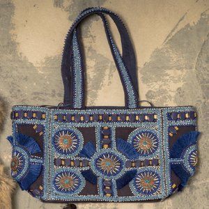 Canvas Beaded Beach Tote Bag